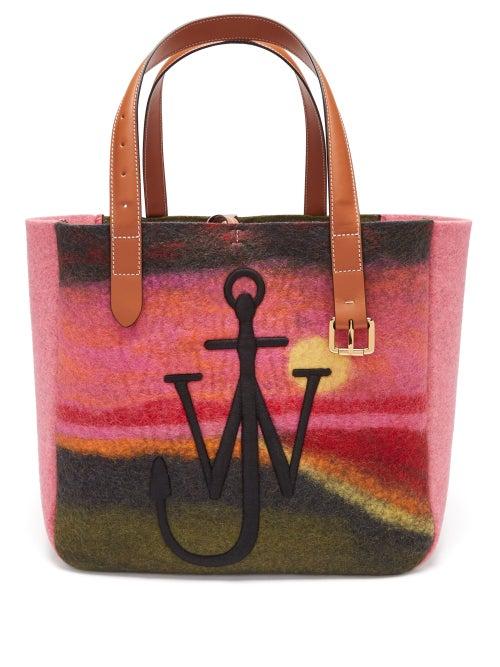 Jw Anderson - Northern Lights-print Wool-blend Felt Tote Bag - Womens - Pink Multi