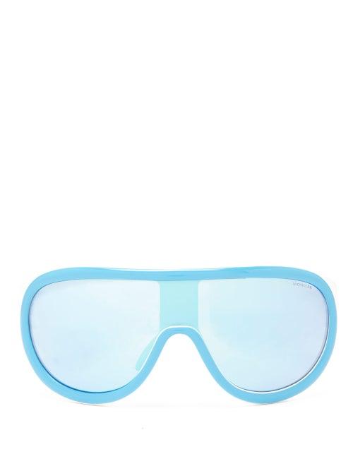 Matchesfashion.com Moncler - Flat Top Mirrored Lens Ski Sunglasses - Womens - Blue