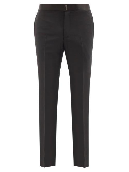 Givenchy - Satin-waist Wool-blend Grain De Poudre Trousers - Mens - Black