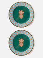 La Doublej - Set Of Two 18kt-gilded Porcelain Dessert Plates - Womens - Green Multi