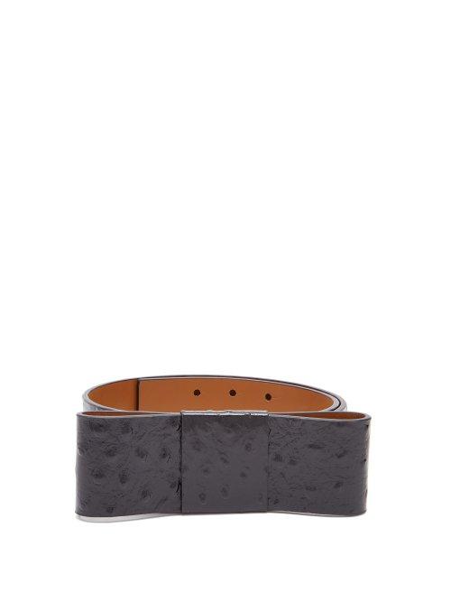 Matchesfashion.com Marni - Bow Embellished Ostrich Effect Leather Belt - Womens - Black