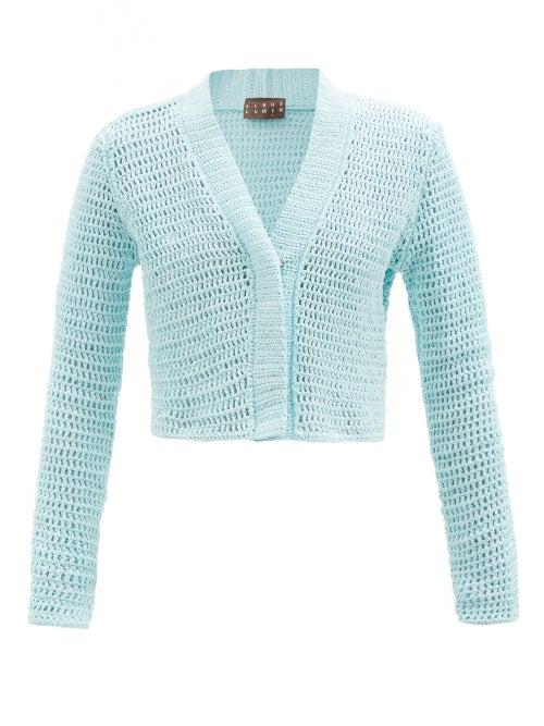 Albus Lumen - Cropped Cotton-crochet Cardigan - Womens - Blue