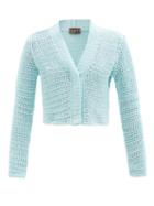 Albus Lumen - Cropped Cotton-crochet Cardigan - Womens - Blue