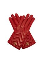 Matchesfashion.com Gucci - Gg Marmont Chevron Quilted Leather Gloves - Womens - Red
