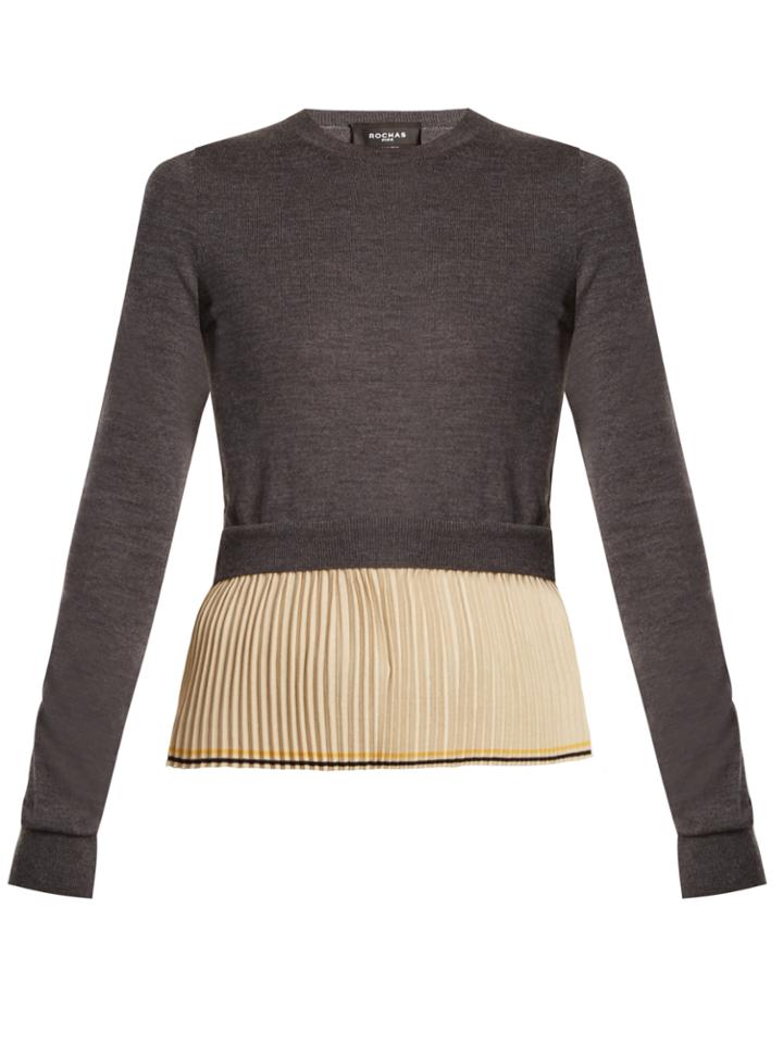 Rochas Round-neck Pleated-hem Wool Sweater