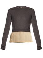 Rochas Round-neck Pleated-hem Wool Sweater