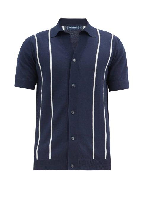 Matchesfashion.com Frescobol Carioca - Leblon-striped Cotton-blend Short-sleeved Cardigan - Mens - Navy White