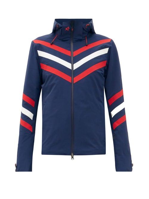Matchesfashion.com Perfect Moment - Detachable-hood Chevron-striped Padded Ski Jacket - Womens - Navy