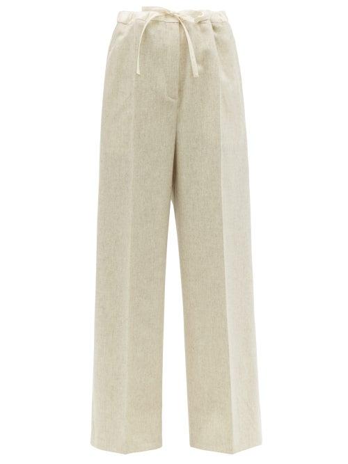 Matchesfashion.com Jil Sander - Drawstring Waist Wool Blend Wide Leg Trousers - Womens - Light Grey