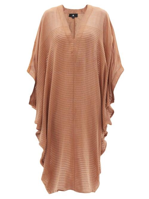 Ladies Beachwear Su Paris - Bahia Fringed Striped Cotton-voile Midi Kaftan - Womens - Beige