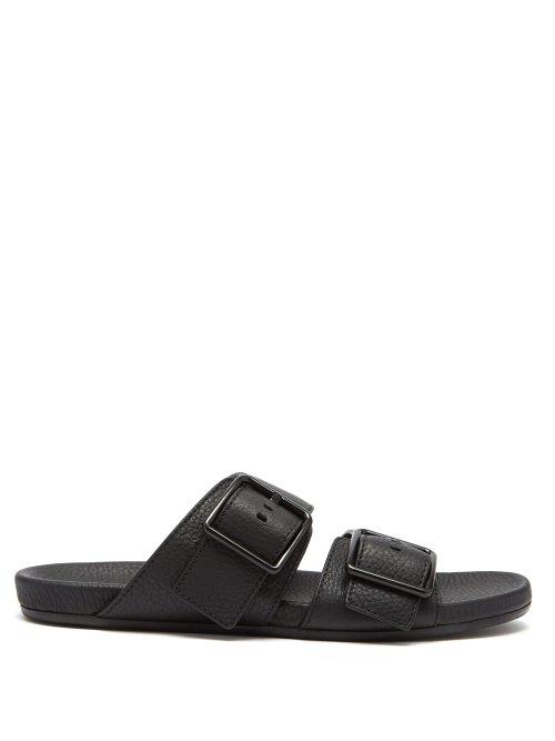 Matchesfashion.com Lanvin - Grained Leather Slides - Mens - Black