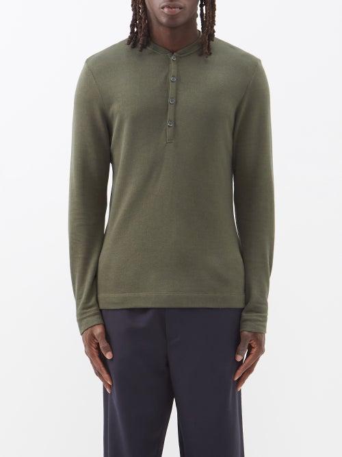 Orlebar Brown - Harrison Cotton-blend Henley Shirt - Mens - Khaki