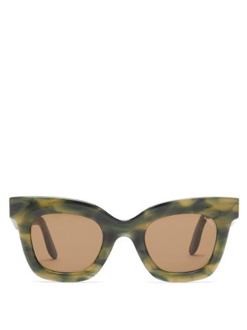 Matchesfashion.com Lapima - Lisa Square Marbled-acetate Sunglasses - Womens - Green