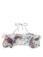 Matchesfashion.com Zimmermann - Allia Floral Print Linen Crop Top - Womens - White