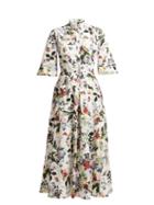 Matchesfashion.com Erdem - Kaiya Edith Print Cotton Poplin Midi Dress - Womens - White Multi