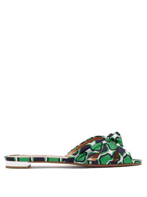 Matchesfashion.com Aquazzura - Menorca Circles Print Canvas Slides - Womens - Green Navy