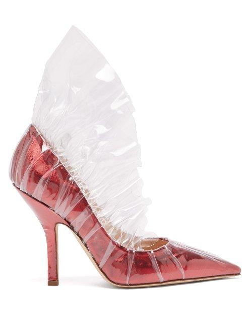 Matchesfashion.com Midnight 00 - Ruffled Pvc Metallic Pumps - Womens - Red