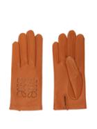 Loewe - Perforated-anagram Leather Gloves - Womens - Brown
