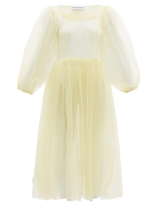 Matchesfashion.com Molly Goddard - Bronwyn Balloon Sleeve Tulle Midi Dress - Womens - Light Green