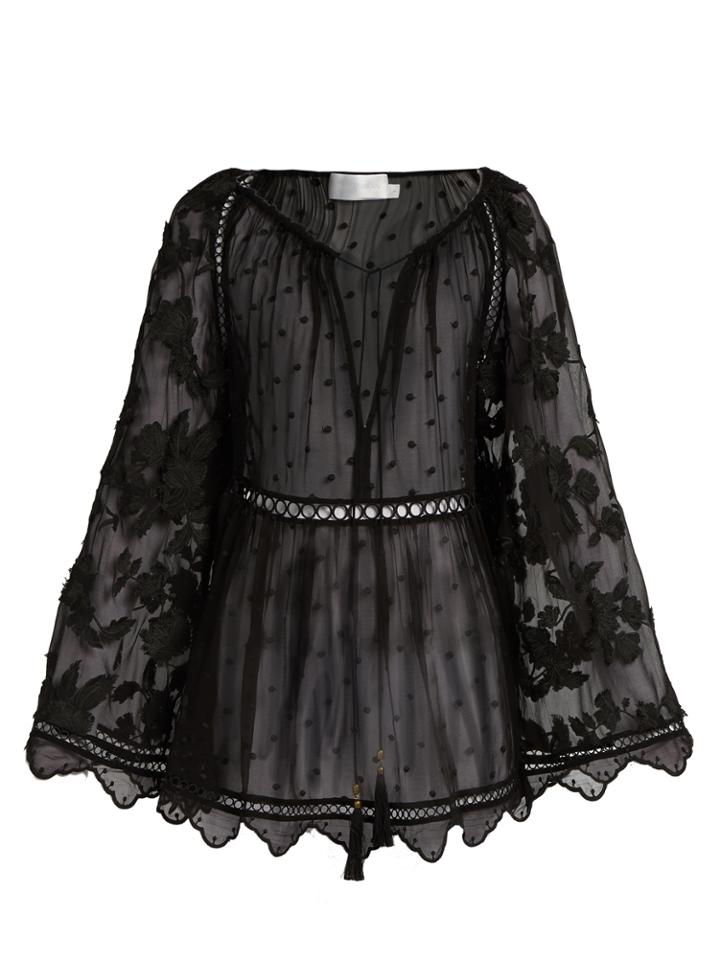 Zimmermann Mercer Bird Floating Silk-georgette Top