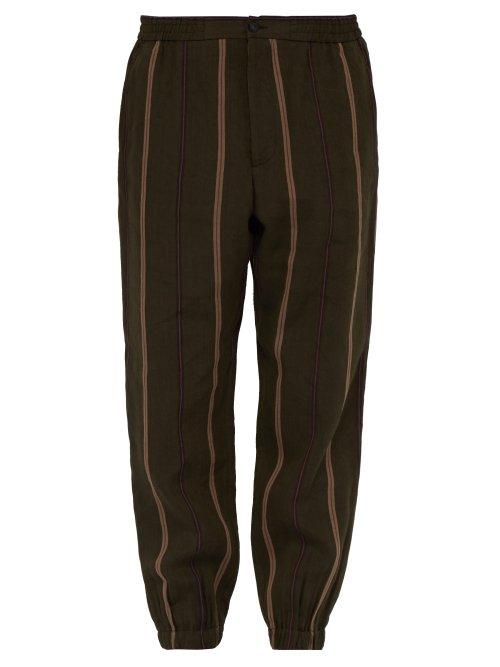Matchesfashion.com Etro - Striped Linen Blend Trousers - Mens - Green