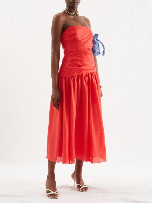Zimmermann - Cut-out Gathered Voile Midi Dress - Womens - Red