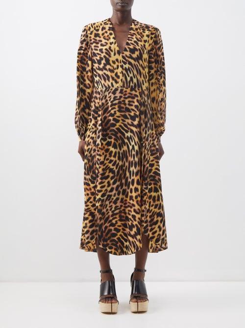 Stella Mccartney - Cheetah-print Silk-crepe De Chine Dress - Womens - Tortoiseshell