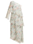 Matchesfashion.com Vilshenko - Christelle One Shoulder Floral Print Silk Dress - Womens - Blue Print