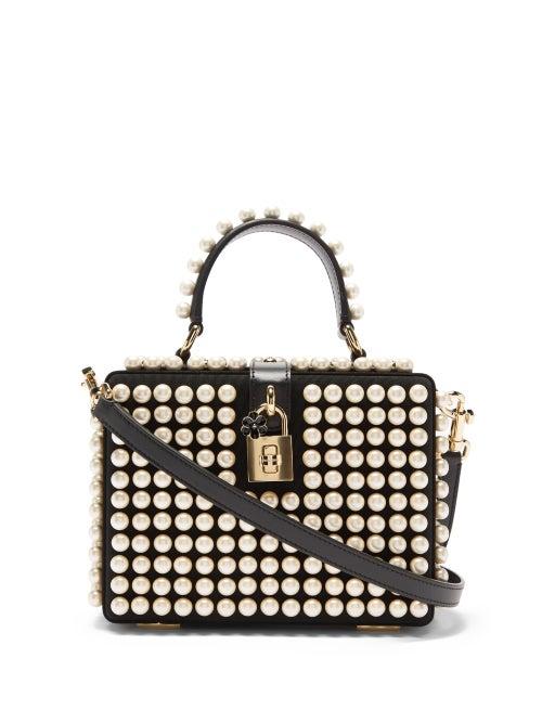 Dolce & Gabbana - Faux-pearl Embellished Grosgrain Handbag - Womens - Black