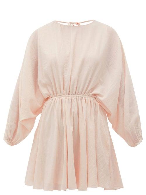 Matchesfashion.com Loup Charmant - Kitta Batwing-sleeve Cotton Mini Dress - Womens - Pink