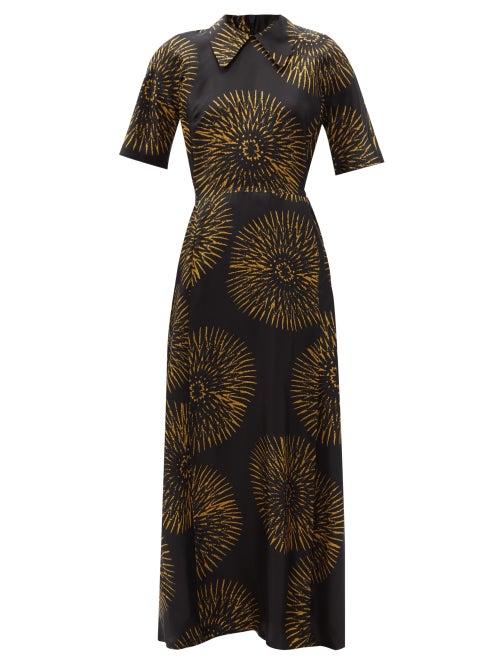 Matchesfashion.com Raey - Batik-print Silk Tea Dress - Womens - Yellow Print