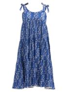 Matchesfashion.com Juliet Dunn - Tie-shoulder Tiered Floral-print Cotton Dress - Womens - Blue White