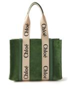 Chlo - Woody Logo-strap Suede Tote Bag - Womens - Green
