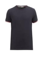 Matchesfashion.com Moncler - V-neck Striped-cuff Cotton-blend T-shirt - Mens - Navy
