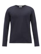 Mens Rtw Jil Sander - Logo-embroidered Cotton-blend Long-sleeved T-shirt - Mens - Dark Navy
