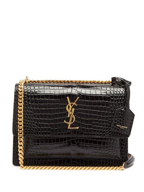 Matchesfashion.com Saint Laurent - Sunset Crocodile-embossed Leather Bag - Womens - Black