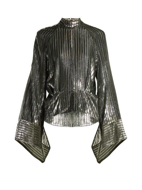 Matchesfashion.com Petar Petrov - Eartha Metallic Striped Blouse - Womens - Black Silver