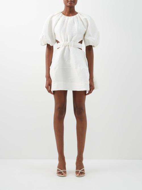 Aje - Psychedelia Cutout Linen-blend Mini Dress - Womens - Ivory