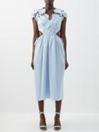Self-portrait - Guipure Lace And Cotton-poplin Midi Dress - Womens - Light Blue