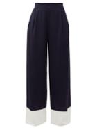 Matchesfashion.com Odyssee - Tr Raynor High-rise Satin Palazzo Trousers - Womens - Navy White