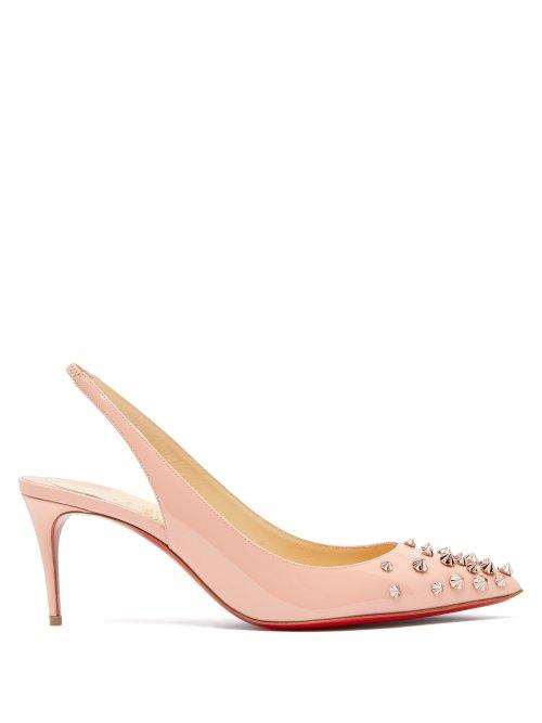 Matchesfashion.com Christian Louboutin - Drama Stud Embellished Patent Leather Pumps - Womens - Light Pink