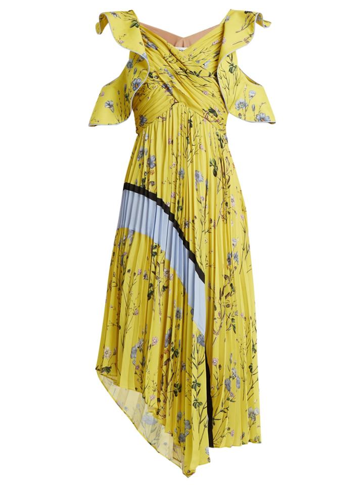 Self-portrait Floral-print Pleated-satin Dress