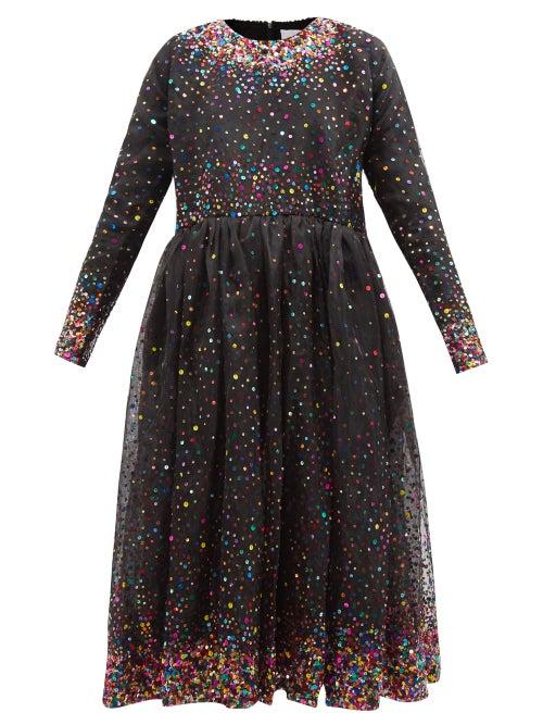 Ashish - Long-sleeve Ombr-sequinned Organza Midi Dress - Womens - Black Multi