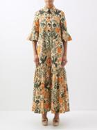 La Doublej - Artemis Printed Cotton-poplin Maxi Dress - Womens - Orange Multi