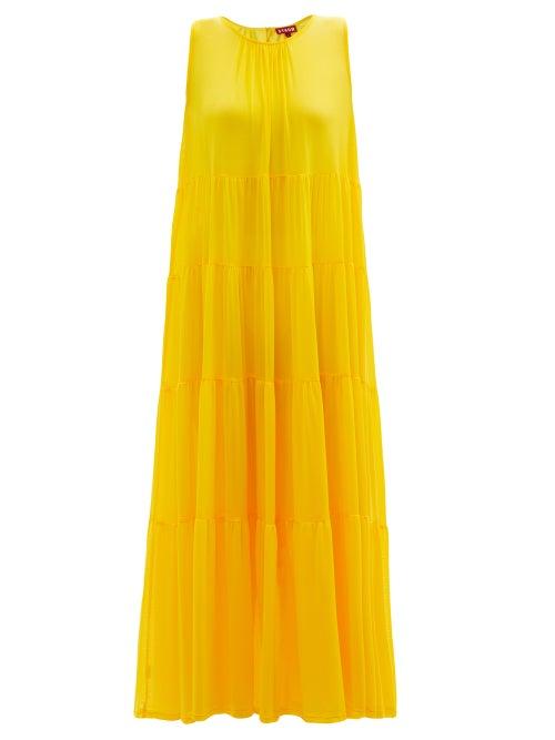Matchesfashion.com Staud - Benedetta Tiered Mesh-jersey Maxi Dress - Womens - Yellow