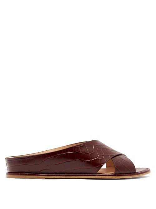 Matchesfashion.com Gabriela Hearst - Ellington Crocodile Effect Leather Slides - Womens - Burgundy