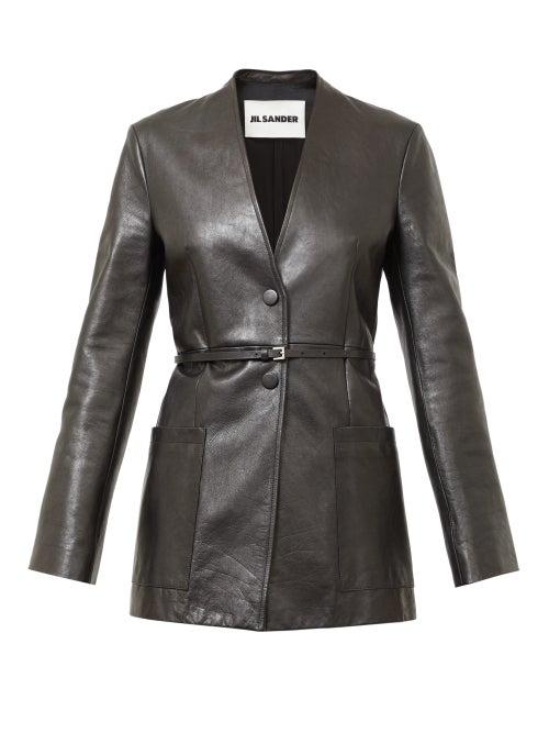 Matchesfashion.com Jil Sander - Nessa Collarless Single-breasted Leather Jacket - Womens - Black