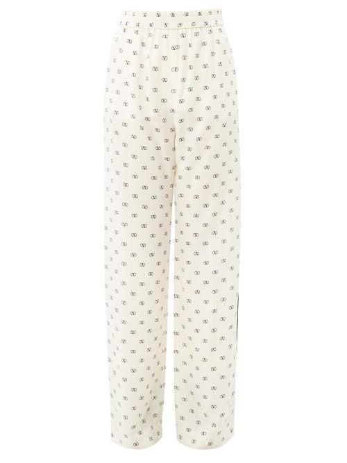 Matchesfashion.com Valentino - V Logo Printed Crepe Pyjama Trousers - Womens - Ivory Multi