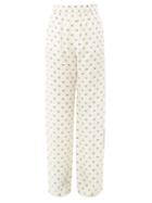 Matchesfashion.com Valentino - V Logo Printed Crepe Pyjama Trousers - Womens - Ivory Multi