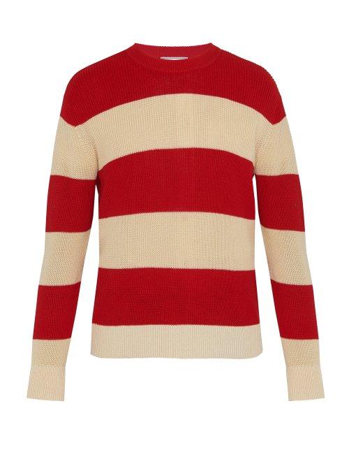 Matchesfashion.com Ami - Striped Cotton Sweater - Mens - Red Multi